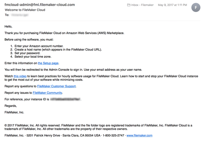 FileMaker Cloud - Welcome email