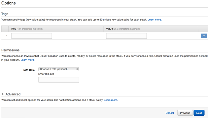 AWS Marketplace - Seite „Options“ (Optionen)