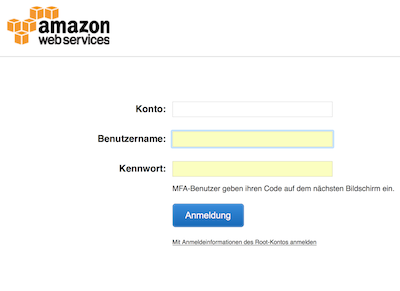 AWS Marketplace - Seite „Sign In“ (Anmeldung)