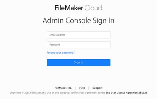 FileMaker Cloud - Admin Console-Seite „Anmelden“