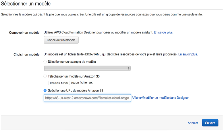 AWS Marketplace - Page Sélectionner un modèle