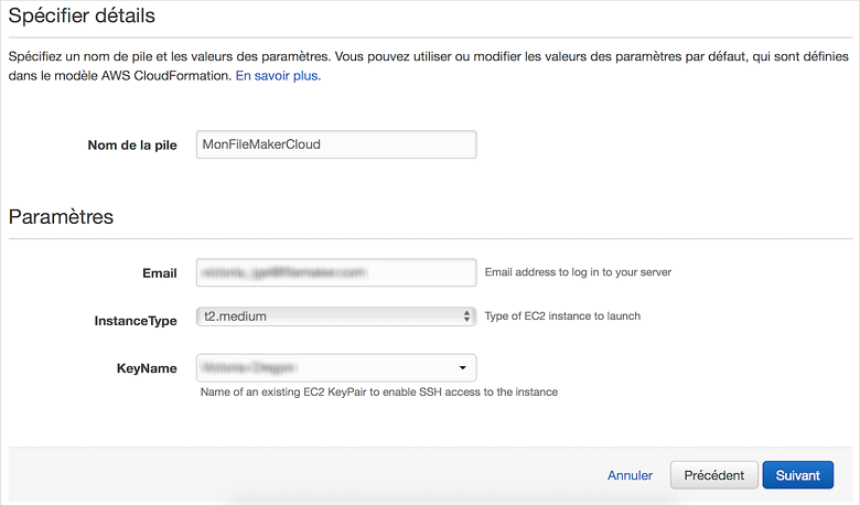 AWS Marketplace - Page Spécifier détails
