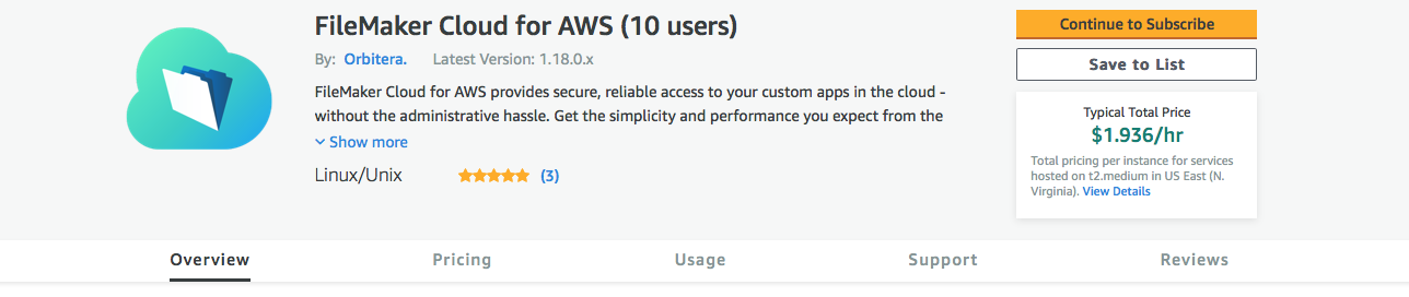 AWS Marketplace - FileMaker Cloud for AWS homepage