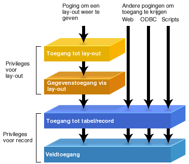 Voorbeeld dat aangeeft hoe toegangsprivileges voor records meer beveiliging bieden voor uw gegevens dan privileges voor lay-outs