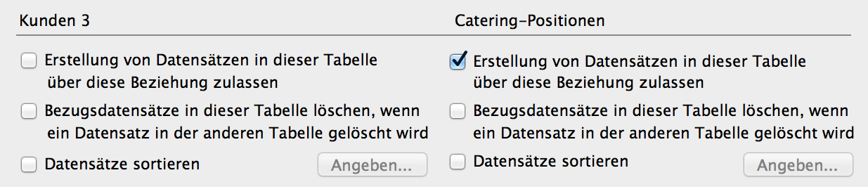 Abschnitt des Dialogfelds "Beziehung ändern" mit der ausgewählten Option "Datensatzerstellung in dieser Tabelle mit dieser Beziehung zulassen"