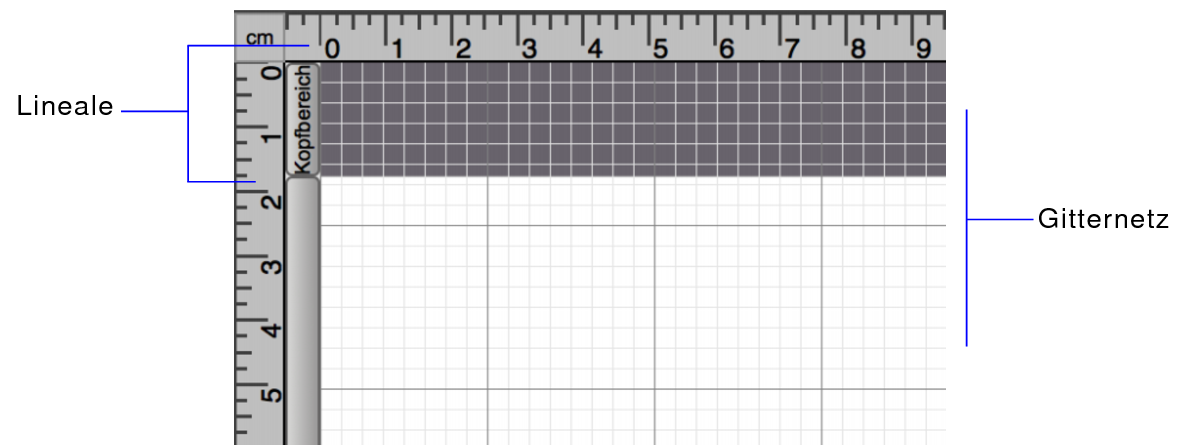 Leeres Layout mit Linealen und Gitter