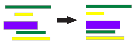 Esempio che mostra oggetti non allineati e con spaziatura e distribuzione non uniformi