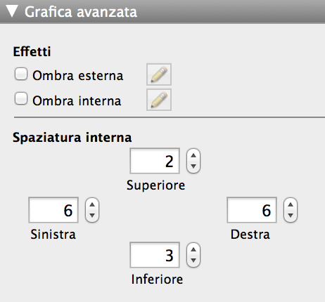 Area Grafica avanzata della finestra Impostazioni