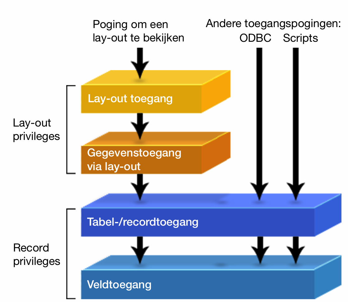 Voorbeeld dat aangeeft hoe toegangsprivileges voor records meer beveiliging bieden voor uw gegevens dan privileges voor lay-outs.