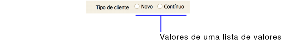 Campo exibindo botões de opção