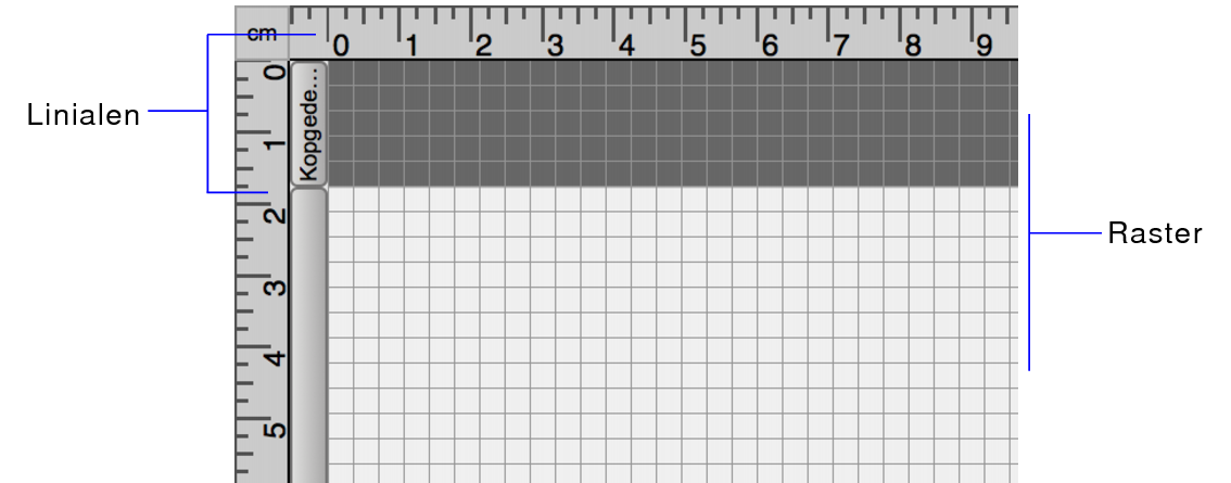 Lege lay-out waarin de linialen en het raster zijn weergegeven