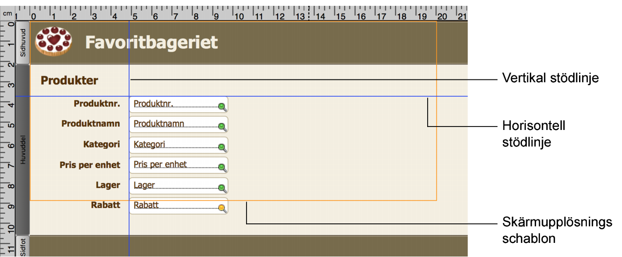 Layout med horisontella och vertikala stödlinjer samt skärmupplösningsschablon