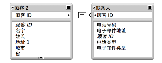 “客户”表和“联系人”表之间的单一标准关系