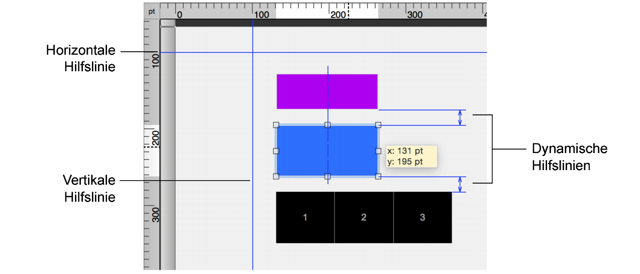 Hilfslinien und dynamische Hilfslinien in einem Layout