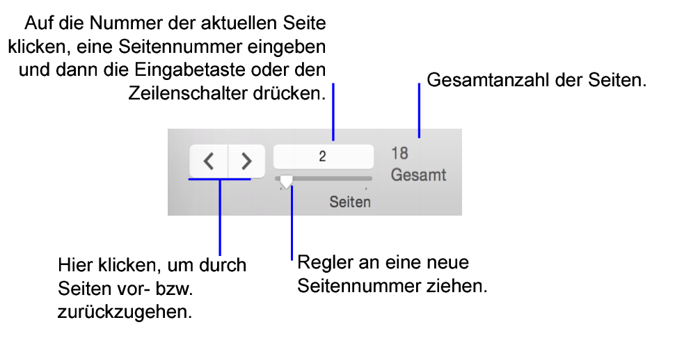 Navigationssteuerelemente im Seitenansichtsmodus