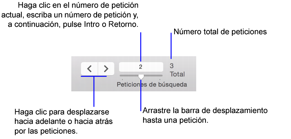 Controles de navegación en el modo Buscar