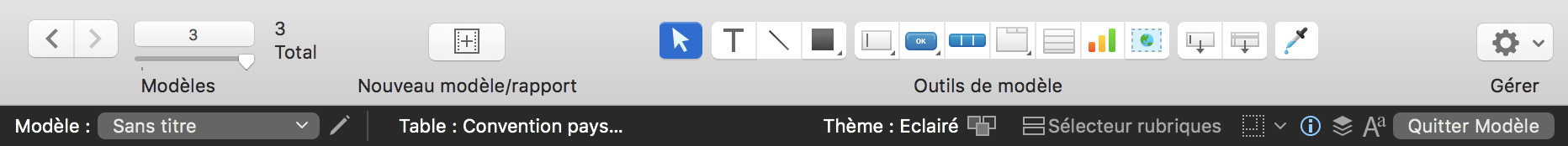 Barre d'outils en mode Modèle