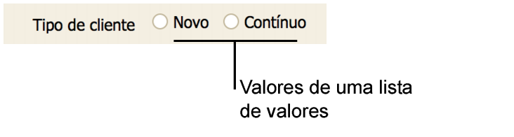 Campo exibindo botões de opção