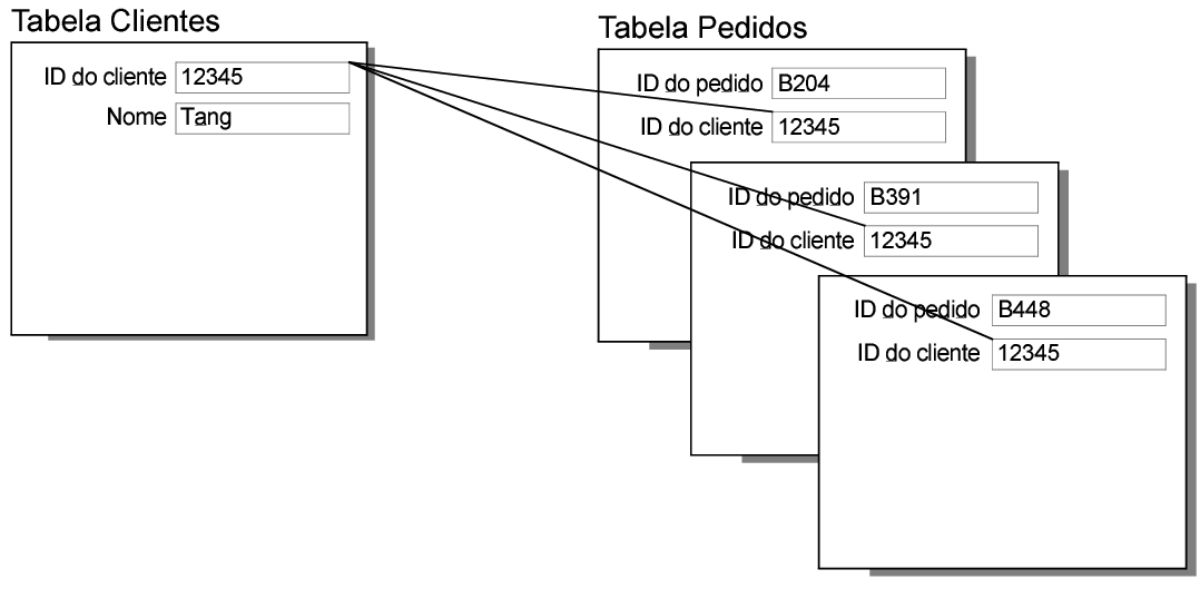 Registros nas tabelas Clientes e Pedidos mostrando o resultado do relacionamento um para muitos