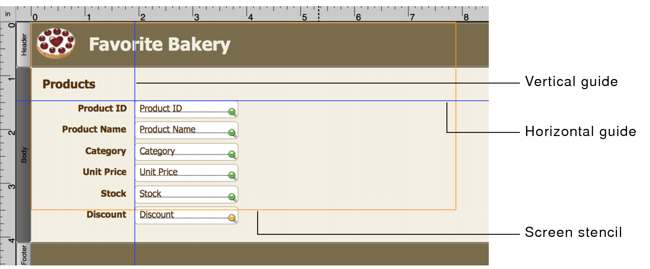 Layout with horizontal and vertical guides and screen stencil displayed