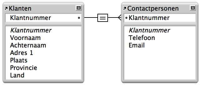 Database van facturen dat het bovenstaande voorbeeld illustreert
