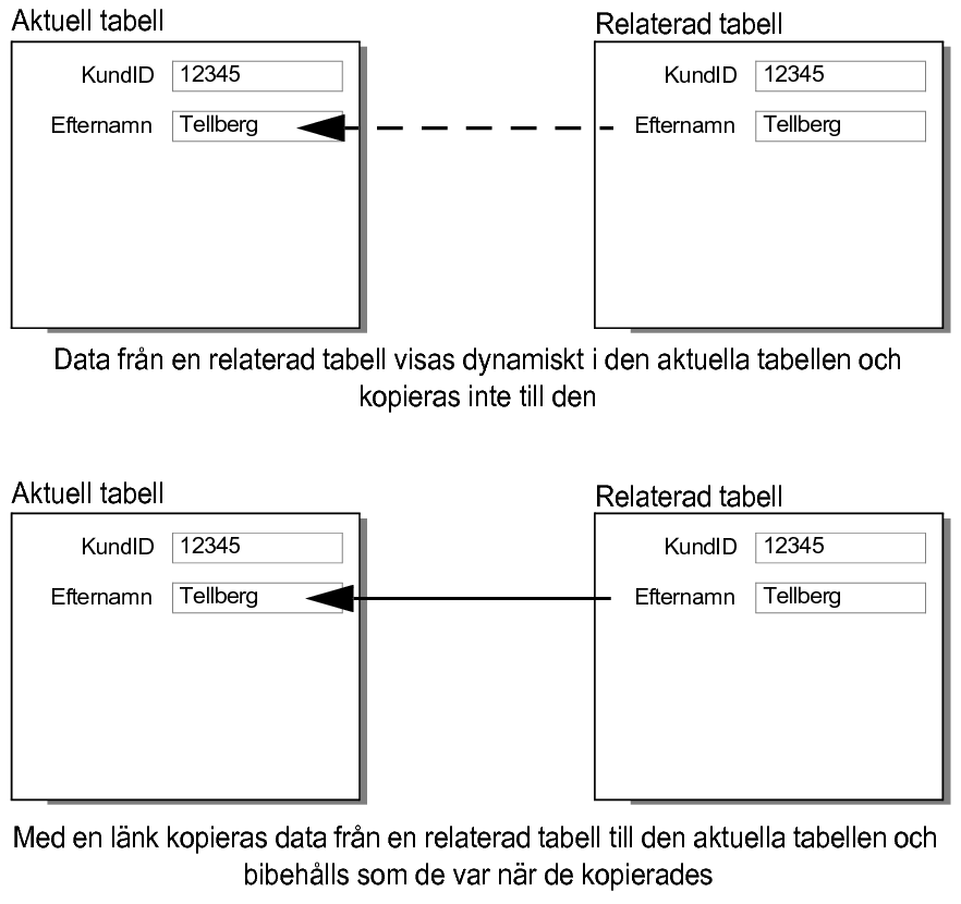 Skillnaden mellan data som visas dynamiskt och kopieras statiskt