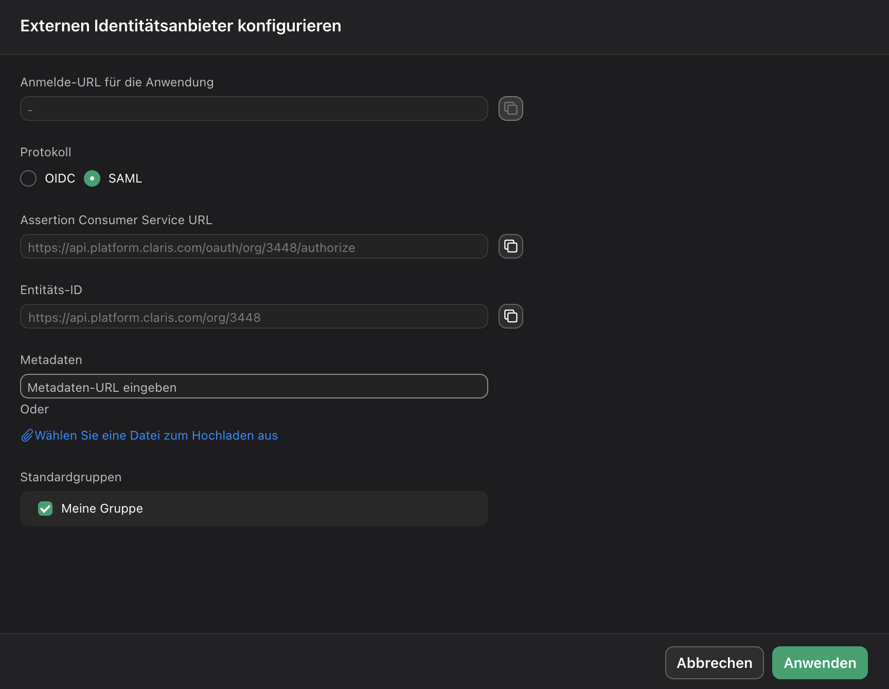 Claris Studio, Microsoft Entra ID SAML externer IdP Konfiguration