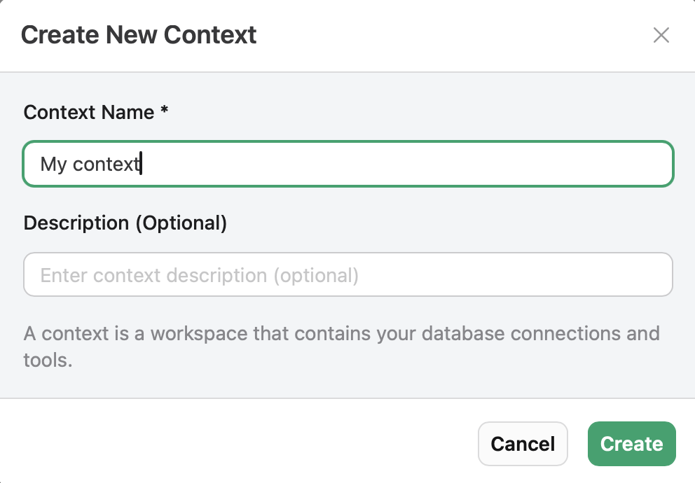 MCP Configuration, Create New Context