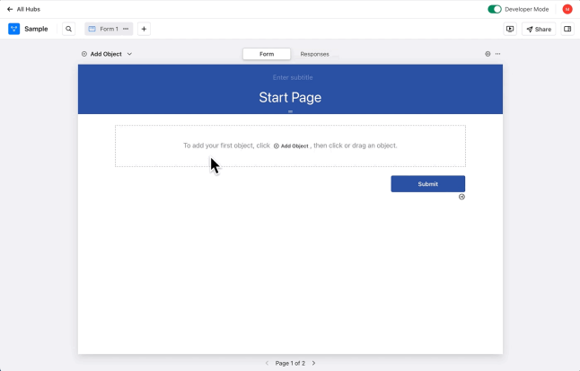 Creating a new form view and opening the Registration page