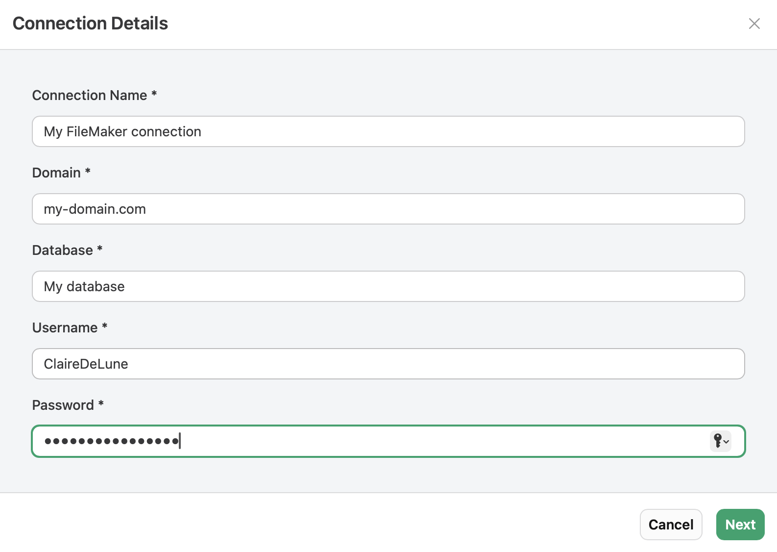 Claris MCP, Add Connection, Connection Details completed