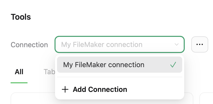 MCP Configuration, Connection menu, Add Connection