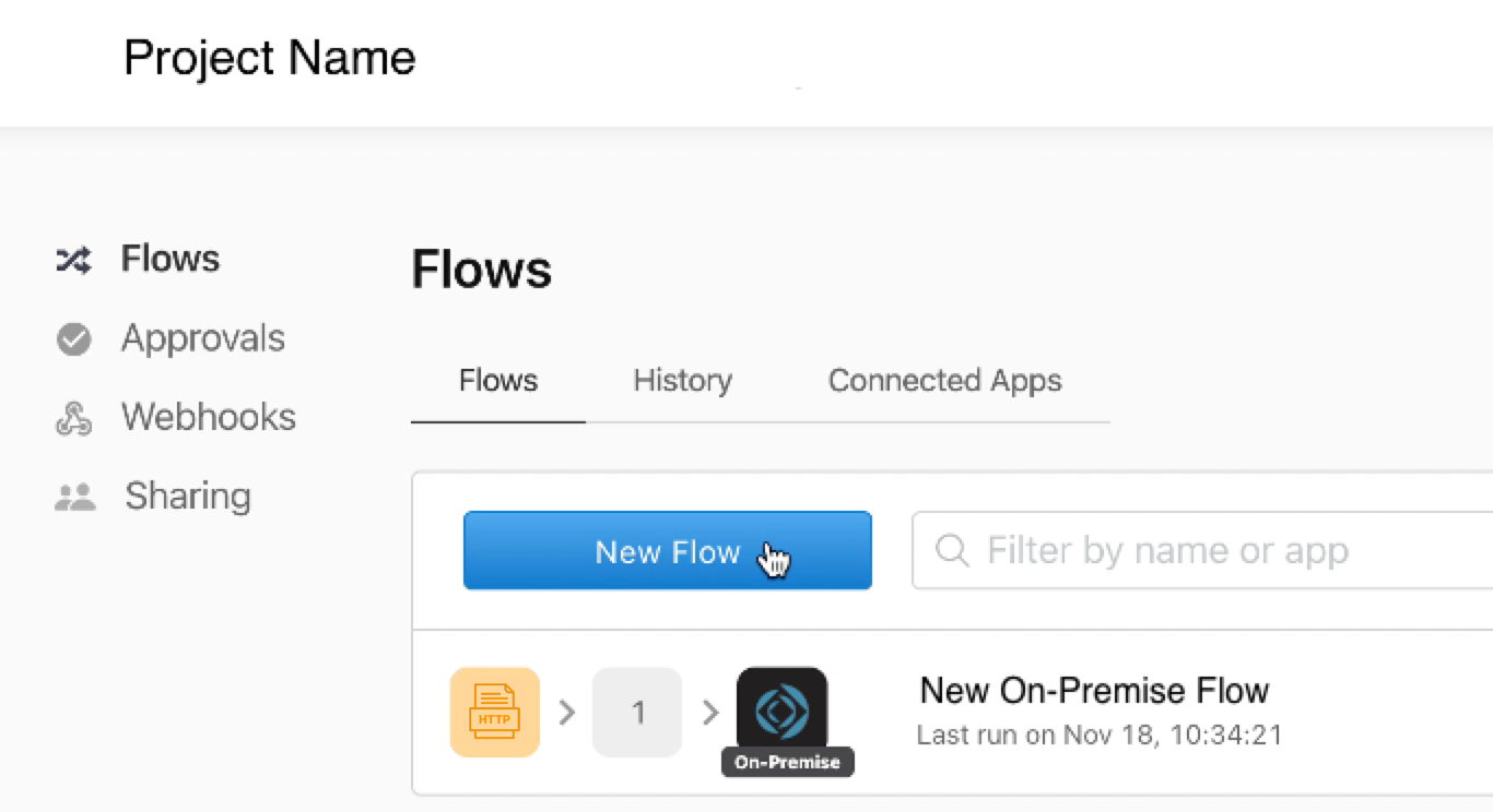 My Projects tab - Flows, New Flow