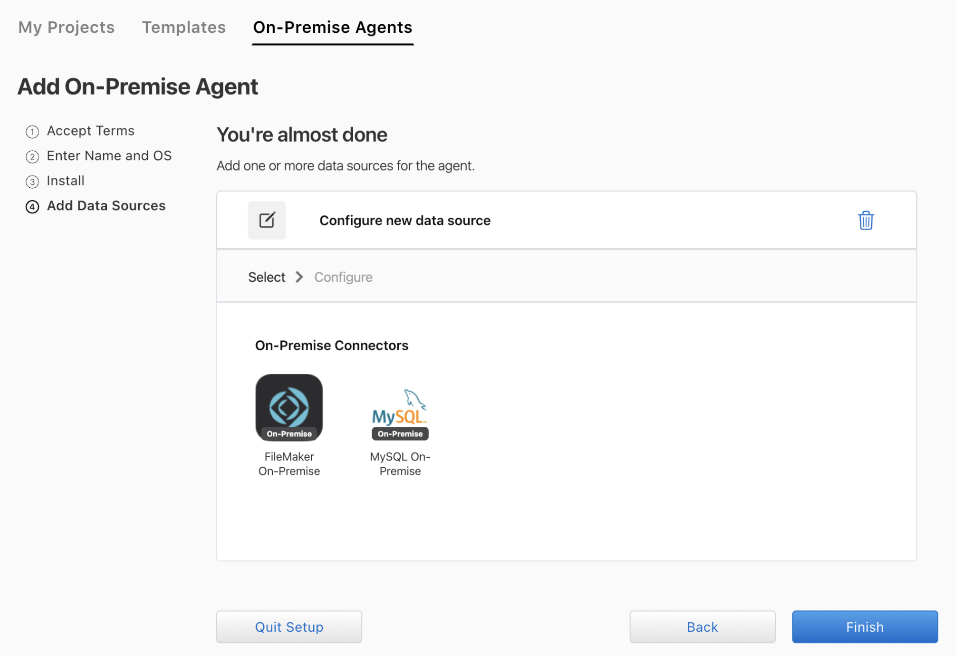 Add On-Premise Agents page-showing On-Prem connectors