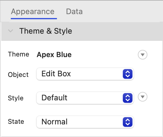 Inspector pane showing Appearance and Data tabs in macOS