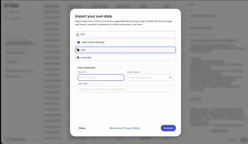 Connecting to Jamf or IncidentIQ