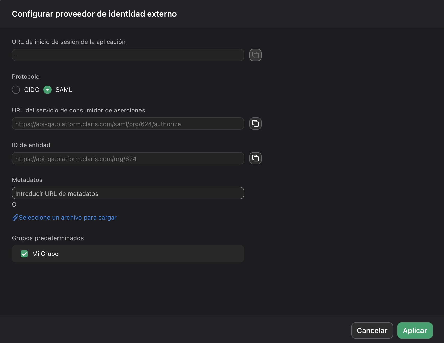 Claris Studio, configuración de IdP externo con SAML en Google Workspace