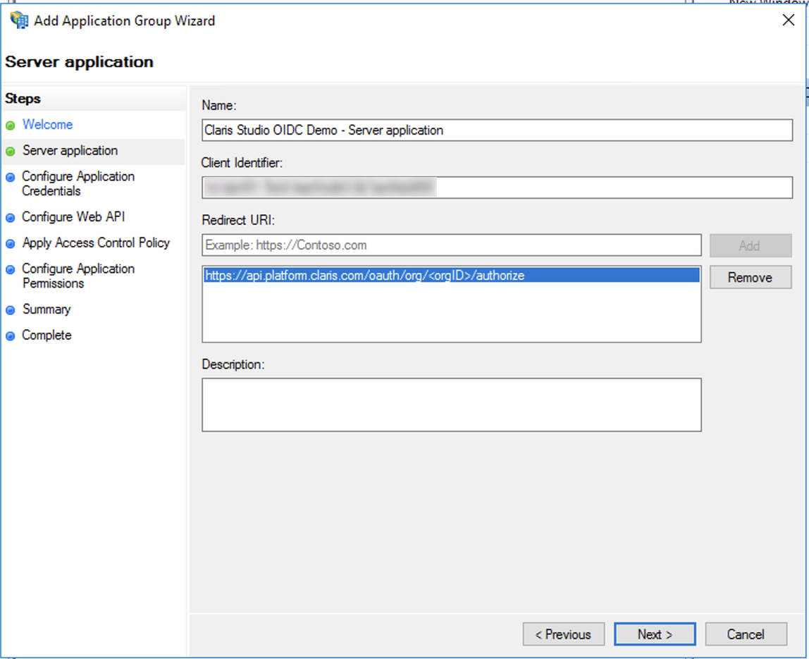 Active Directory Federation Services, assistant du groupe d'applications, URI de redirection