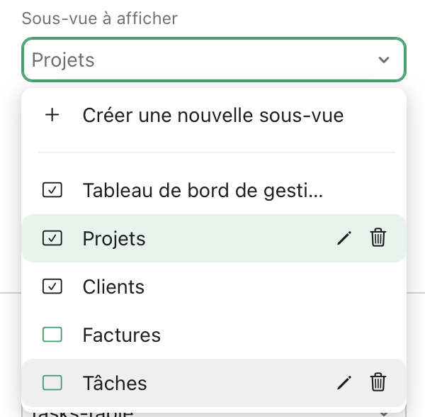 Cadres, Sous-vue à afficher, Créer une nouvelle sous-vue
