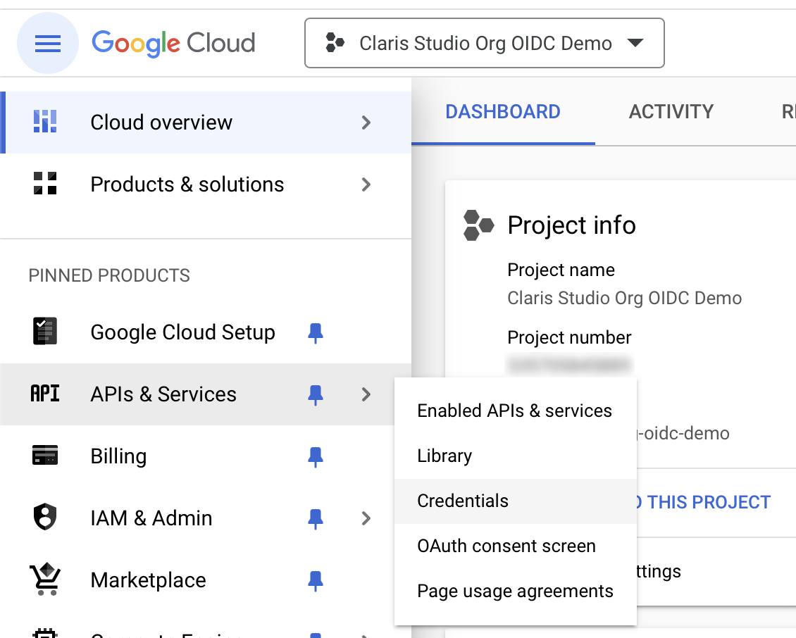 Google Workspace OIDC, APIS et services, informations d'identification