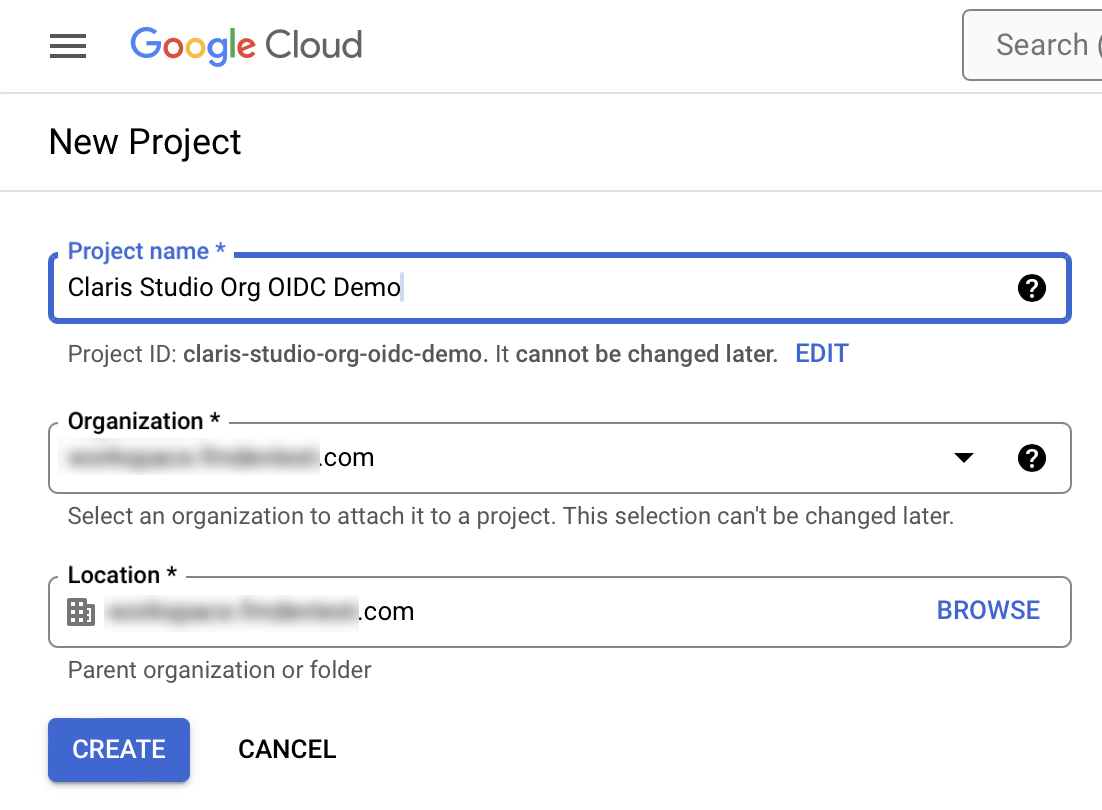 Google Workspace OIDC, créer un nouveau projet