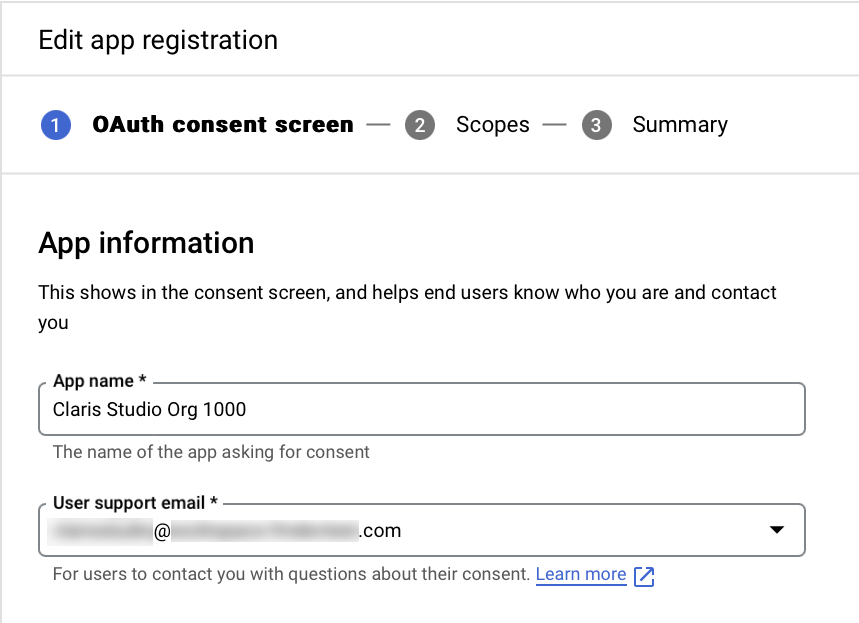 Google Workspace OIDC, modifier l'enregistrement de l'application