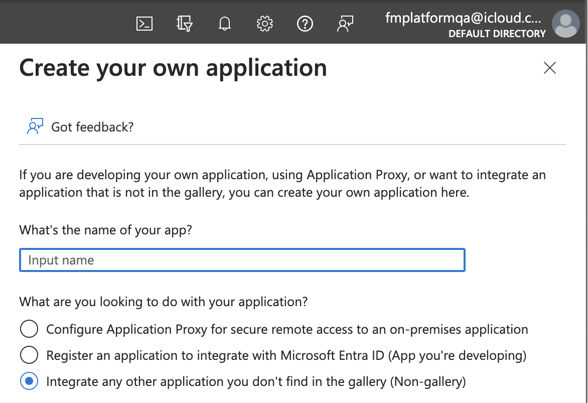 Microsoft Azure, nom de l'application