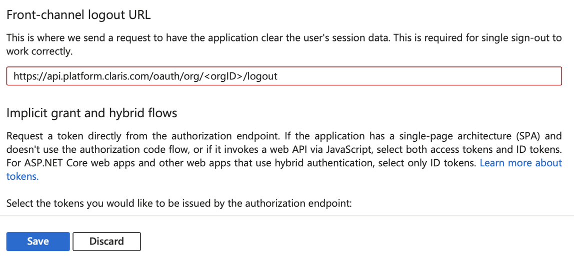 Microsoft Azure, URL de déconnexion du canal avant