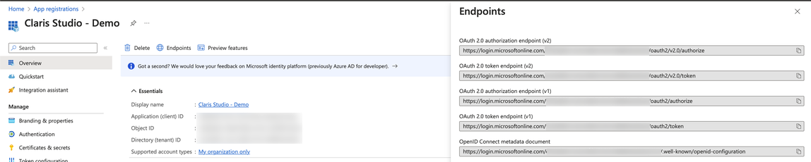 Microsoft Azure, présentation, points de terminaison, document de métadonnées OpenID Connect