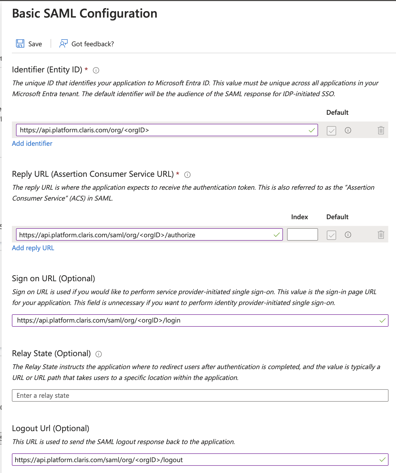 Microsoft Azure, configuration SAML de base, détails