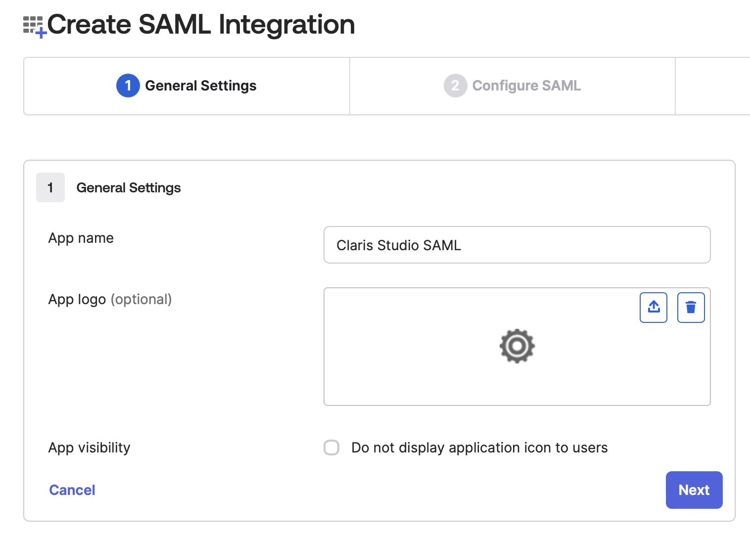 Okta, créer une intégration SAML, paramètres généraux