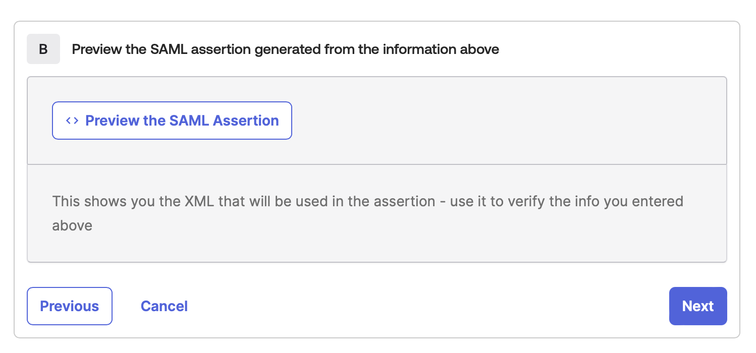 Okta, prévisualiser l'assertion SAML