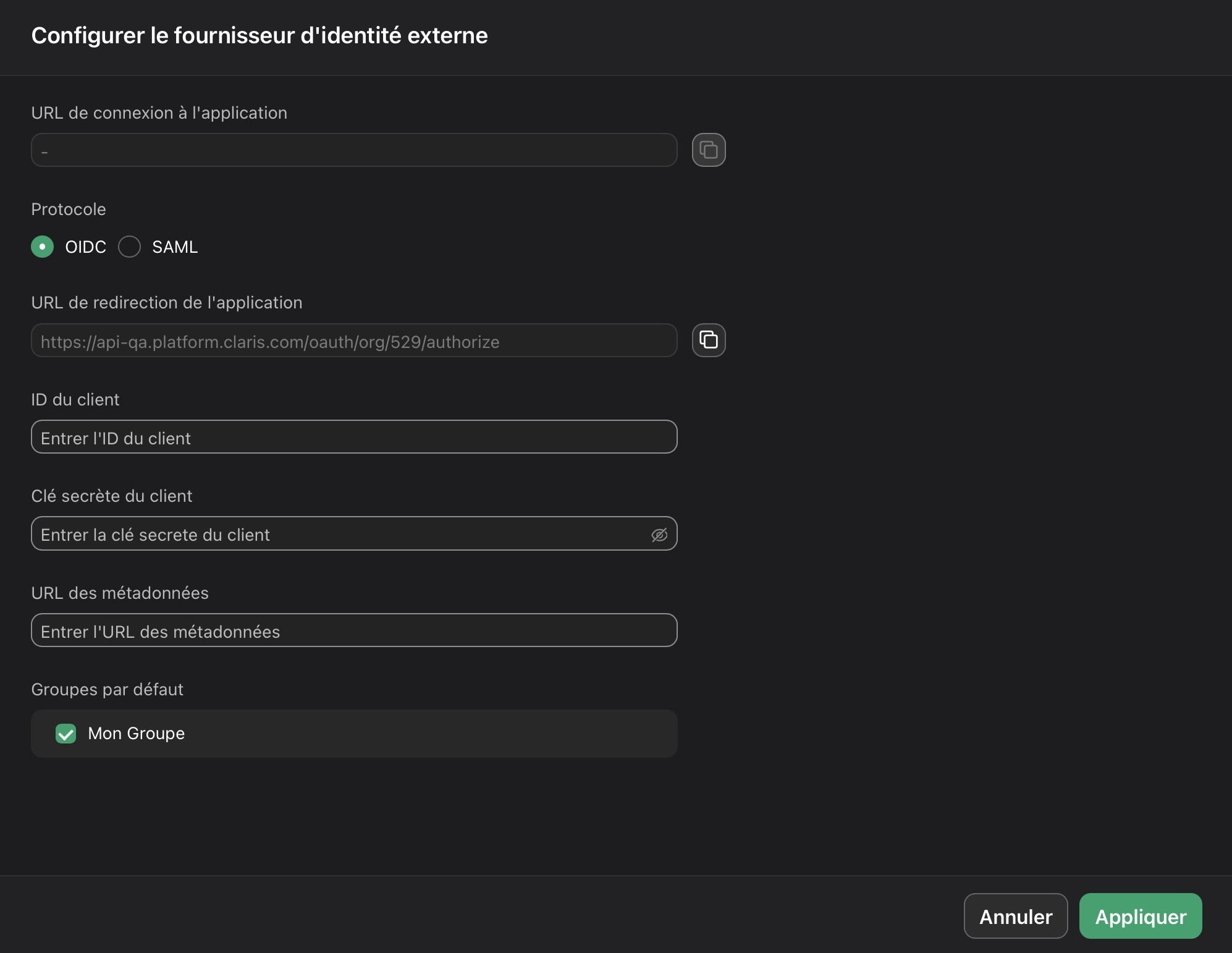 Claris Studio, configuration IdP externe SAML Okta