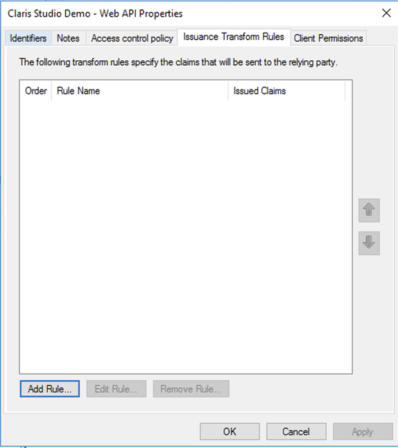 Active Directory Federation Services, règles de transformation d'émission d'API Web