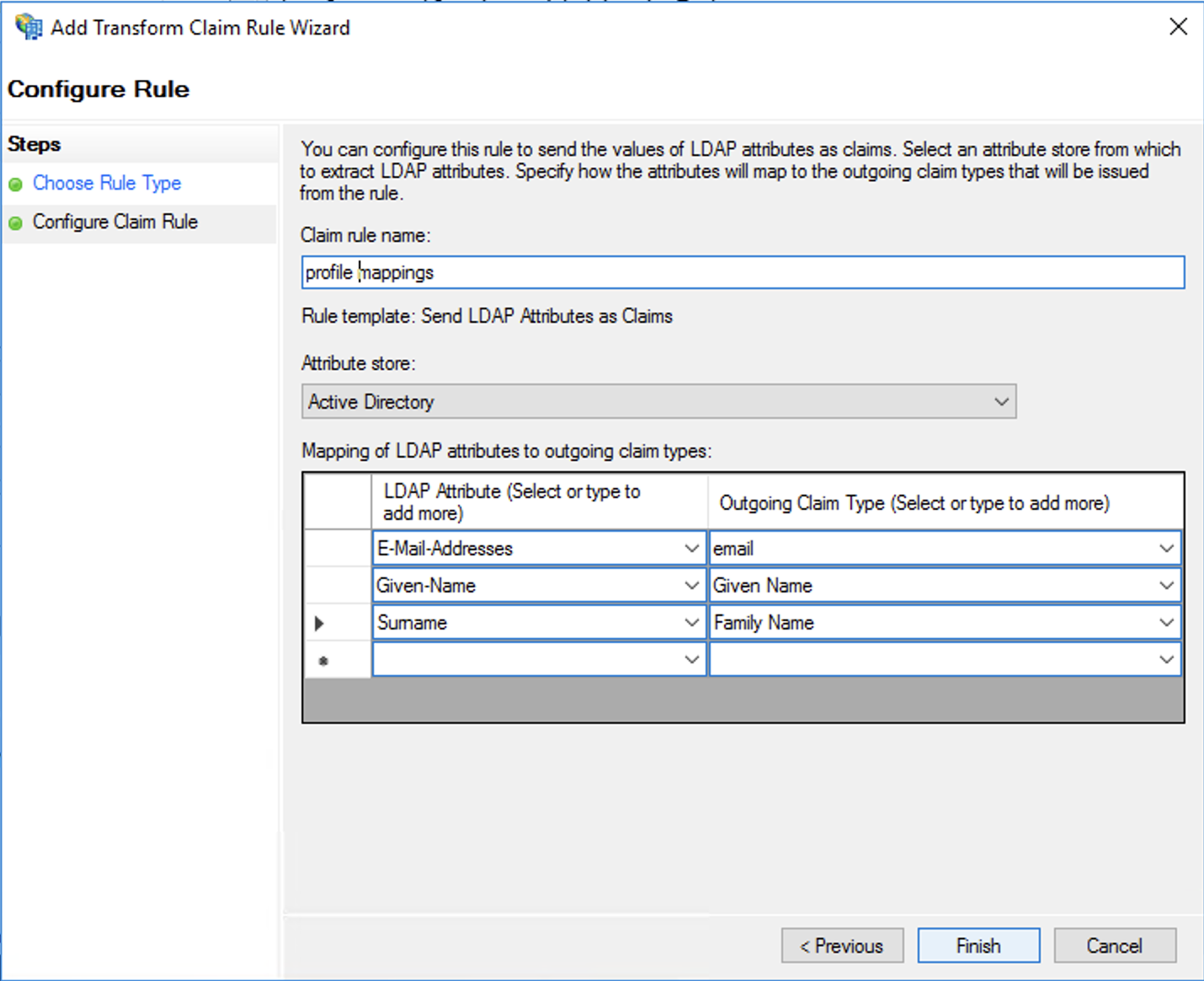 Active Directory Federation Services, assistant pour les revendications de transformation, nom de la règle